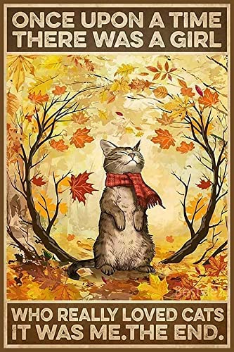 Targa Decorativa In Metallo Per Parete - Scritta Gatto "Once Upon A Time... It Was Me" - Stile Vintage 20x30 Cm