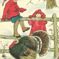 Let Us Be Thankful 28 x 20, Vintage Postcard Pattern From Joan Moshimer’s Studio