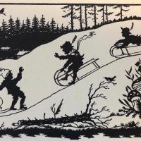 Sledding Day, 15 1/2" x 29", Vintage Postcard Pattern From Joan Moshimer's Studio
