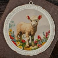 Sweet Spring Sheep  6" Round Metal Ornament