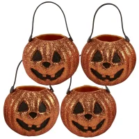 Fall Decor Glitter Pumpkins, Set of 4, 2.75" Round