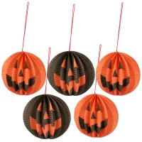 Fall Decor Paper Honeycombe Style Pumpkins, Set of 5, 4" Round