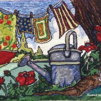 Summer Laundry 18 x 28-- Hooked Rug by Fiber Artist Karen Whidden