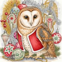 Hoot for the Holidays, Owl and Ornaments, 18 x 18 P is for Primitive