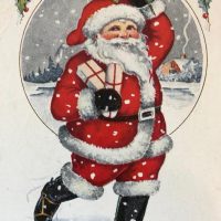 Holly Jolly! Retro Skating Santa, 26 x 18, Vintage Postcard