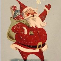 Holly Jolly Retro Santa! 20 1/2 x 16, Vintage Postcard