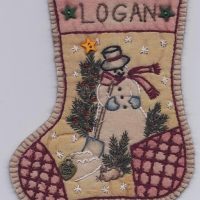 Hand Embroidery Holiday Keepsake Ornaments Tea Dyed --Jingle Stocking #18