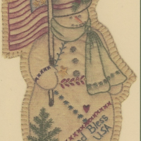 Hand Embroidery Holiday Keepsake Ornaments Tea Dyed --Vintage Patriotic Snowman #11