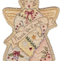 Hand Embroidery Holiday Keepsake Ornaments Tea Dyed --Vintage Holiday Peace on Earth #9