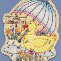 Hand Embroidery Spring Keepsake Ornaments Tea Dyed --April Showers #3