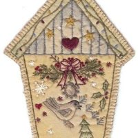 Hand Embroidery Holiday Keepsake Ornaments Tea Dyed --Vintage Holiday Birdhouse #6