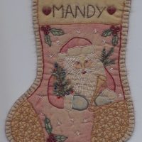 Hand Embroidery Holiday Keepsake Ornaments Tea Dyed --Jingle Stocking #2