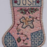 Hand Embroidery Holiday Keepsake Ornaments Tea Dyed --Jingle Stocking #10