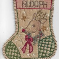 Hand Embroidery Holiday Keepsake Ornaments Tea Dyed --Jingle Stocking #15