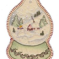 Hand Embroidery Holiday Keepsake Ornaments Tea Dyed --Vintage Holiday Snow Globe #8