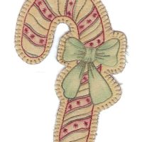 Hand Embroidery Holiday Keepsake Ornaments Tea Dyed --Vintage Holiday Candy Cane #4