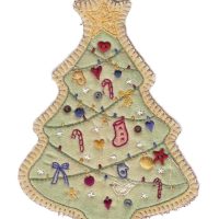 Hand Embroidery Holiday Keepsake Ornaments Tea Dyed --Vintage Holiday Tree #5