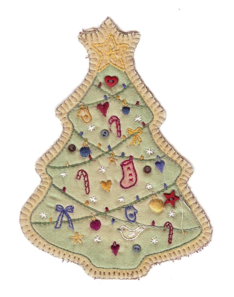 Hand Embroidery Holiday Keepsake Ornaments Tea Dyed --Jingle Stocking #18 - Image 16