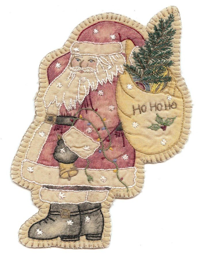 Hand Embroidery Holiday Keepsake Ornaments Tea Dyed --Jingle Stocking #18 - Image 15