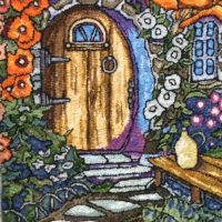 Finished Hooked Rug by Fiber Artist Karen Whidden--The Front Door by Alida Akers, 22 x 16