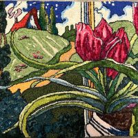 Finished Hooked Rug--Captured Bit of Springtime 17 x 24-- Hooked Rug by Fiber Artist Karen Whidden