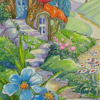 Little Cottage Garden based on the artwork of Alida Akers, 24 x 14