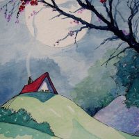 Gentle Redbud Moon based on the artwork of Alida Akers, 25 x 14