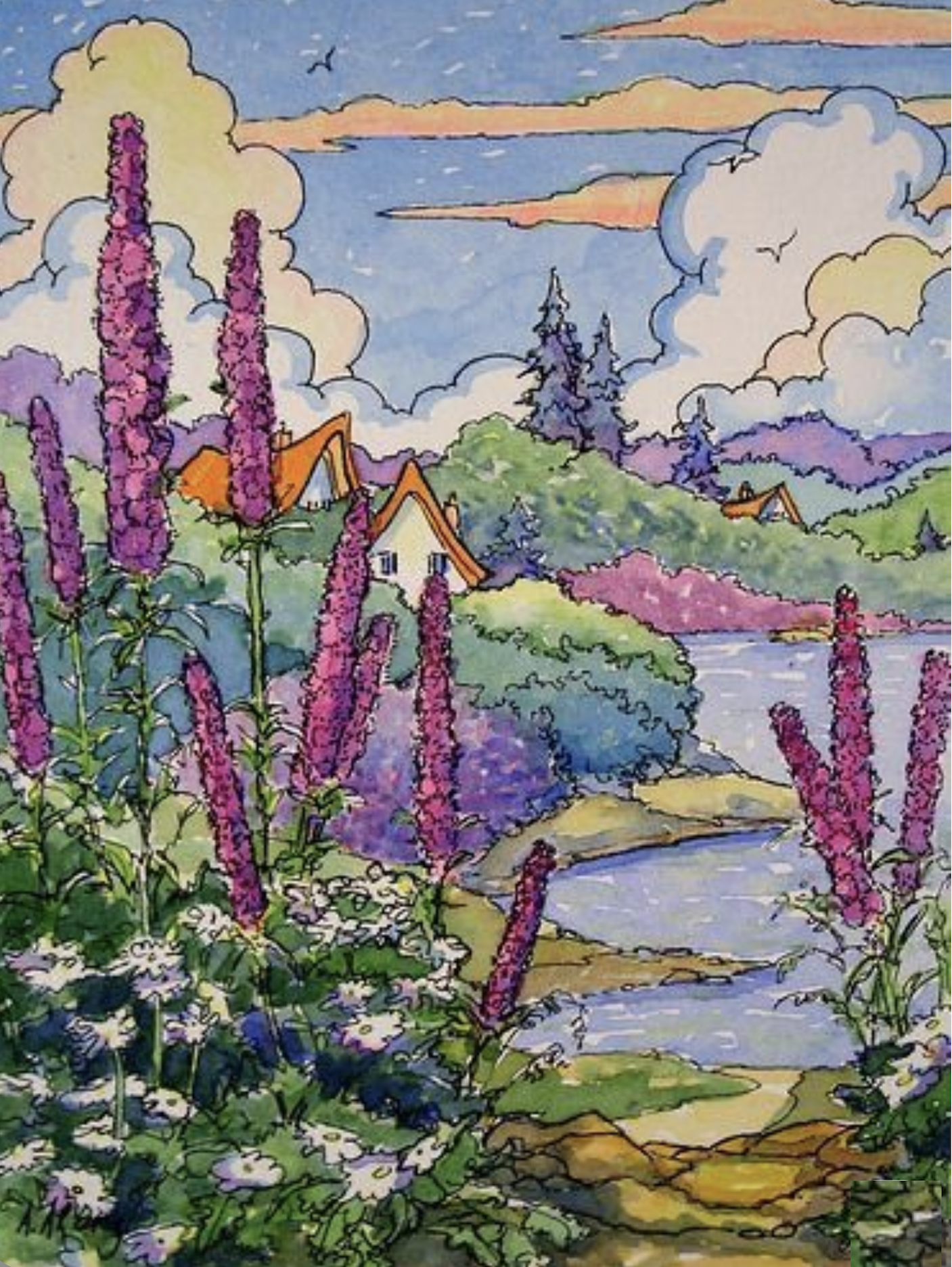 Lupine Summer based on the artwork of Alida Akers, 28 x 18